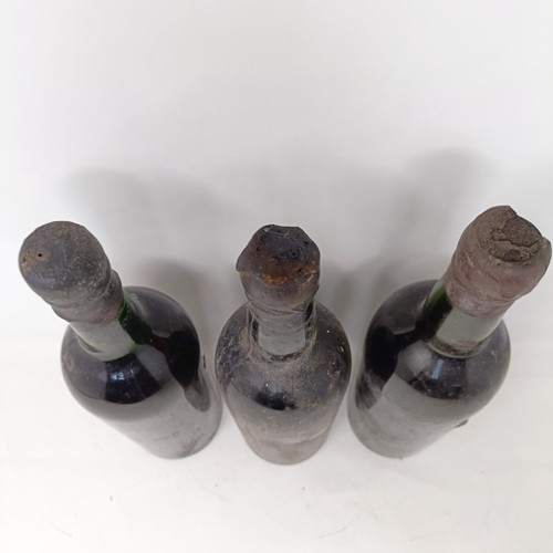 2149 - A bottle of 1955 vintage port, unknown maker, and two others, vintages and shippers unknown (3)Prove... 