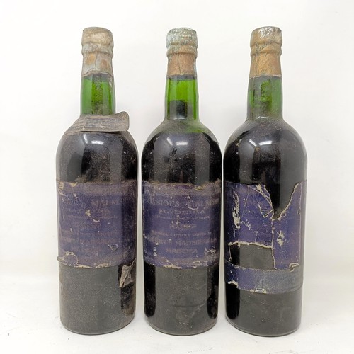 2183 - Three bottles of Luscious Malmsey Madeira, bottled and shipped by Blandy's, very old Madeira, believ...