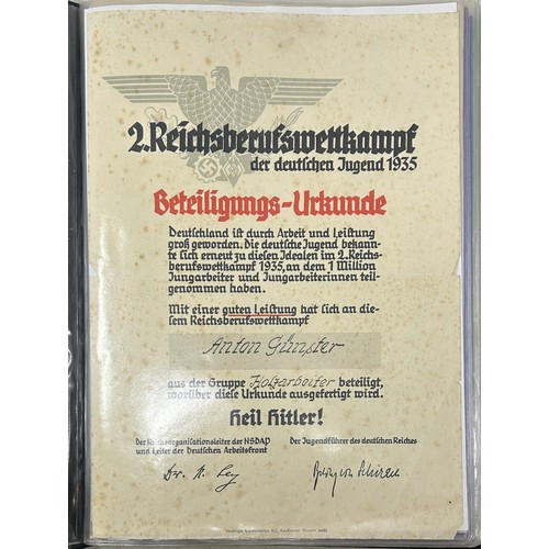 414 - The group of German medals, certificates, documents, passport and other items, belonging to Unteroff... 