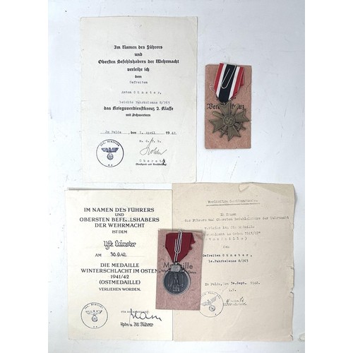 414 - The group of German medals, certificates, documents, passport and other items, belonging to Unteroff... 