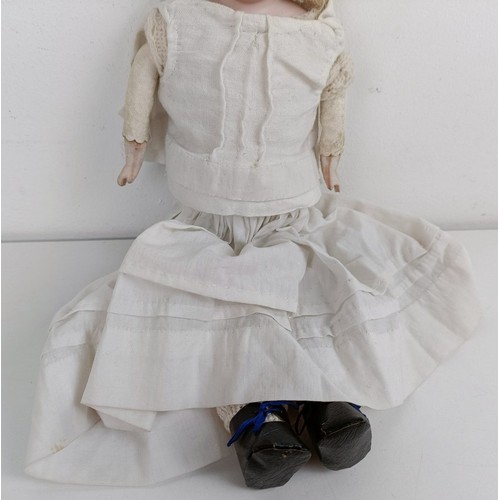 909 - A German bisque head doll, with a jointed body and millefiori glass eyes, 36 cm Provenance:  Fr... 