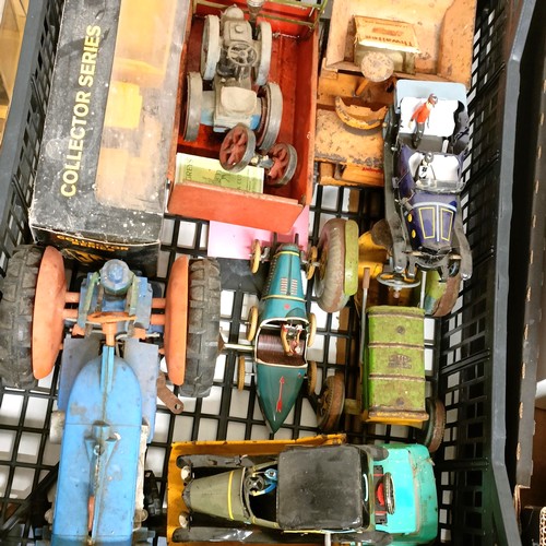 992 - A tinplate model tractor and other play worn toys (box)