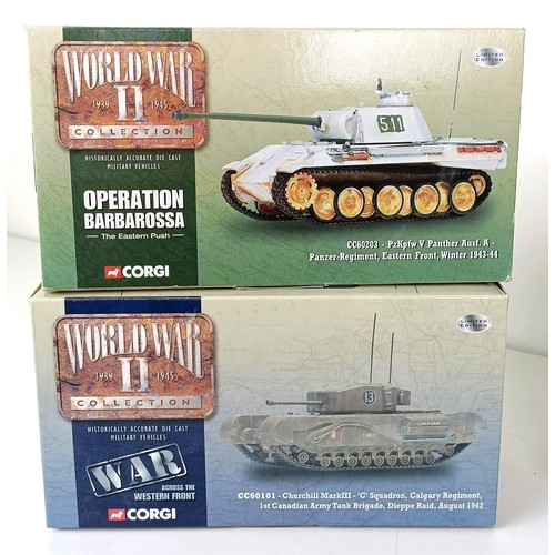 993 - Corgi models of tanks, No CC60203, CC51708, CC60502, US51601, CC60101, and three others, all boxed (... 