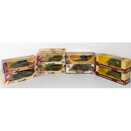 994 - Solido military vehicles, No 6021, 4595/05, 6203, 4595/07, 6115, and three others, all boxed (box)