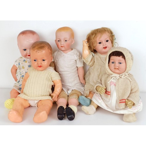 1011 - A German bisque head doll, and assorted other dolls (box)