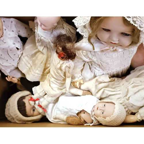 1011 - A German bisque head doll, and assorted other dolls (box)