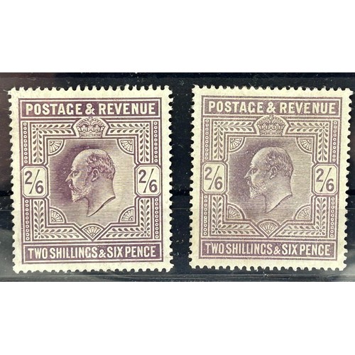 740 - Great Britain- 1902-10 EdVII 2/6 two examples, one lilac and one dull purple, two fresh well centred... 