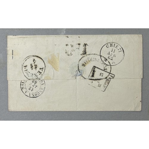 744 - Italy- Neapolitan States- A fine 1862 letter to Venice franked with a pair of the 2grana blue value ... 