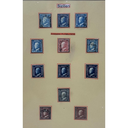 754 - Italy- Sicily- Unexamined selection of unused and used values to 50gr, mixed condition, mounted on h... 