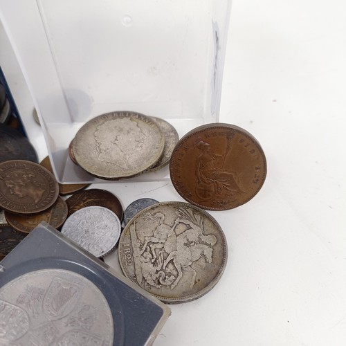 344 - A Victorian half crown, 1887, two crowns, and assorted world coins...