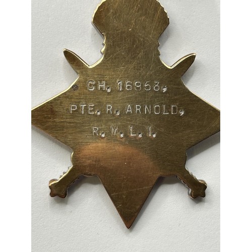 568 - A 1914-15 Star trio, awarded to Ch 16953 Pte R Arnold RMLI