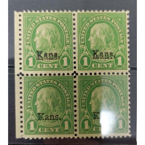 714 - United States- 1929 ‘Kans.’ overprint set of 11 with duplicates and some values in block... 