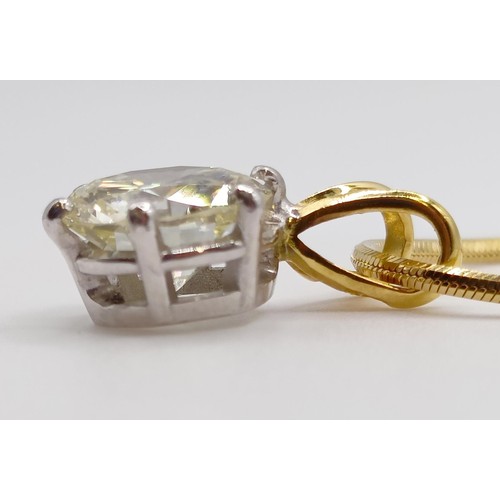 1602 - A 2ct diamond pendant, on an 18ct gold chain, with a white metal and diamond ring, which originally ... 