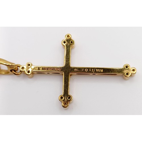 1613 - A modern Faberge 18ct gold, red enamel and diamond cross pendant with an 18ct gold chain, No F1897RT... 