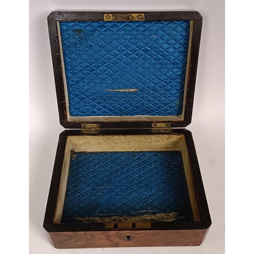 1076 - A Victorian burr walnut jewellery box, with parquetry inlaid decoration, 25 cm wide, a similar box, ... 