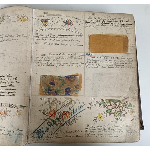 1077 - A Salisbury Crown China Co ledger or pattern book, with a large number of handpainted and drawn patt... 