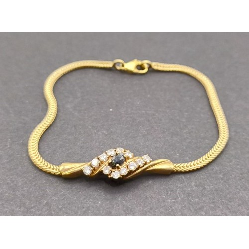 1623 - A 9ct gold, sapphire and white stone bracelet, 4.8 g (all in)