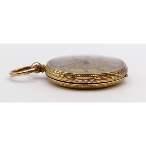 1677 - A ladies 18ct gold ladies fob watch