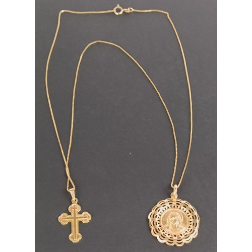 1687 - An 18ct gold pendant, on an 18ct gold chain, and yellow metal pendant cross, 10 g (all in)