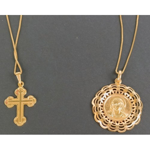 1687 - An 18ct gold pendant, on an 18ct gold chain, and yellow metal pendant cross, 10 g (all in)