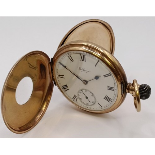 1690 - A 9ct gold Waltham half hunter pocket watch