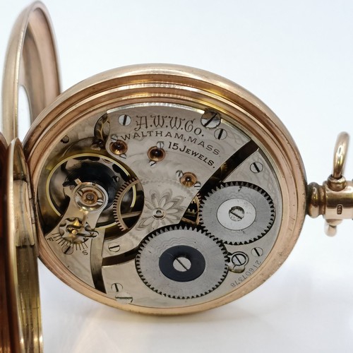 1690 - A 9ct gold Waltham half hunter pocket watch