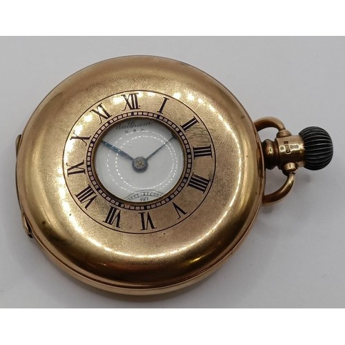 1690 - A 9ct gold Waltham half hunter pocket watch