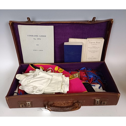 1080 - Assorted Masonic regalia, in five leather cases