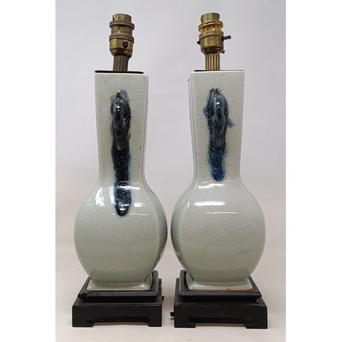 1081 - A pair of Chinese vases, converted to table lamps, 34 cm high (2)