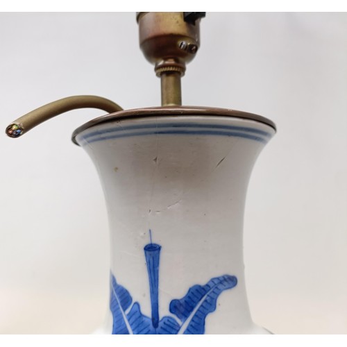 1082 - A Chinese blue and white vase, with four character mark to base, converted to a lamp, 30 cm high