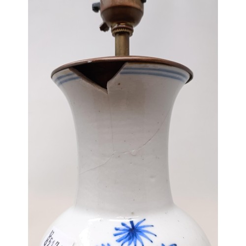 1082 - A Chinese blue and white vase, with four character mark to base, converted to a lamp, 30 cm high