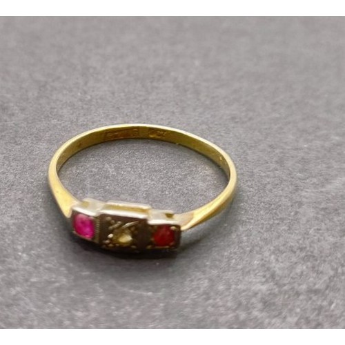 1703 - A 9ct gold, diamond and pink stone ring, ring size S