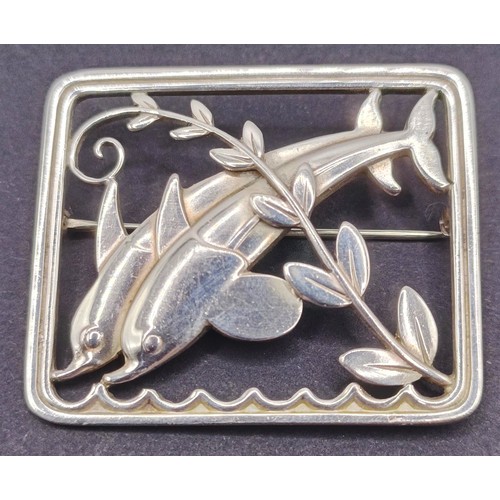 1719 - A Georg Jensen brooch, decorated dolphins, 11.3 g