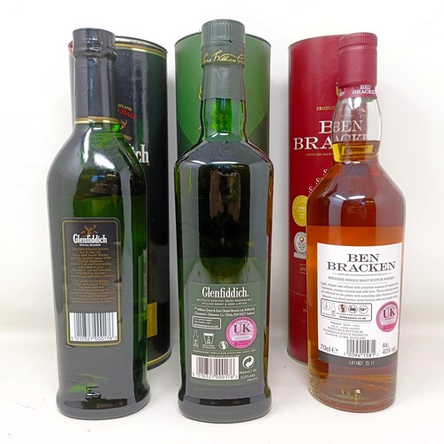 1538 - A bottle of Glenfiddich single malt whisky, 12 years, a bottle of Ben Bracken single malt whisky, an... 