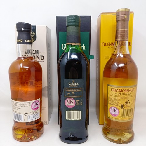 1542 - A bottle of Glenfiddich single malt whisky, 12 years, a bottle of Loch Lomond single malt whisky, an... 