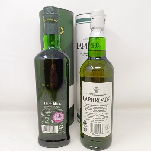 1575 - A bottle of Glenfiddich single malt whisky, 12 years, and a bottle of Laphroaig single Islay malt wh... 