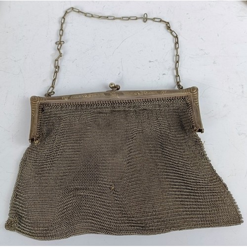 1799 - A beadwork bag, a silver plated purse and another purse (3)