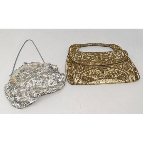 1799 - A beadwork bag, a silver plated purse and another purse (3)