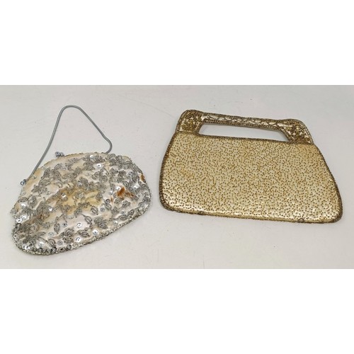 1799 - A beadwork bag, a silver plated purse and another purse (3)