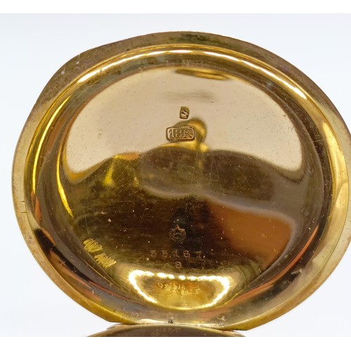 1810 - An 18ct gold open face pocket watch, with Roman numerals, in a fitted case