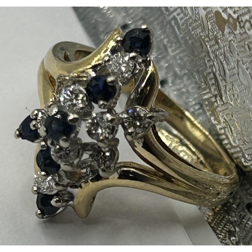 1668 - An 18ct yellow gold, diamond and sapphire cocktail ring, ring size L 1/2