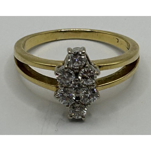 1698 - An 18ct gold and diamond set navette shaped ring, ring size R 1/2