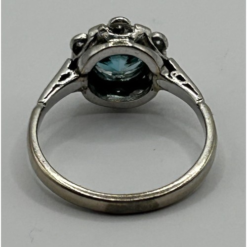 1705 - An 18ct white gold and blue zircon cluster ring, ring size I