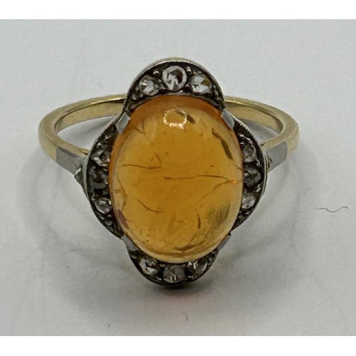 1740 - An 18ct gold, diamond and fire opal ring, ring size M 1/2