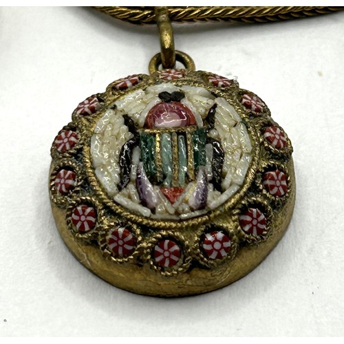 1761 - A gilt metal and micro-mosaic necklace, decorated beetles