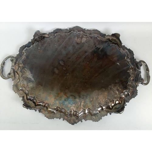 1807 - A large silver plated oval two handled tea tray, with engraved decoration, 71 cm wide