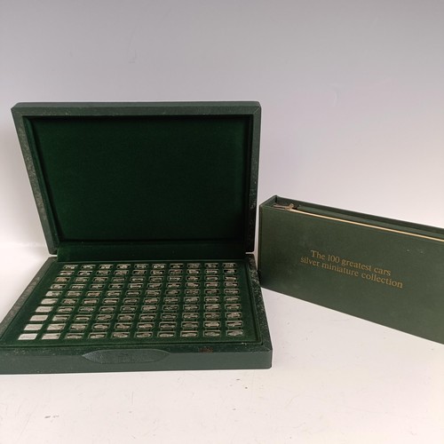 1794 - A miniature silver 1975 John Pinches ingot set, The 100 Greatest Cars, cased, with certificates