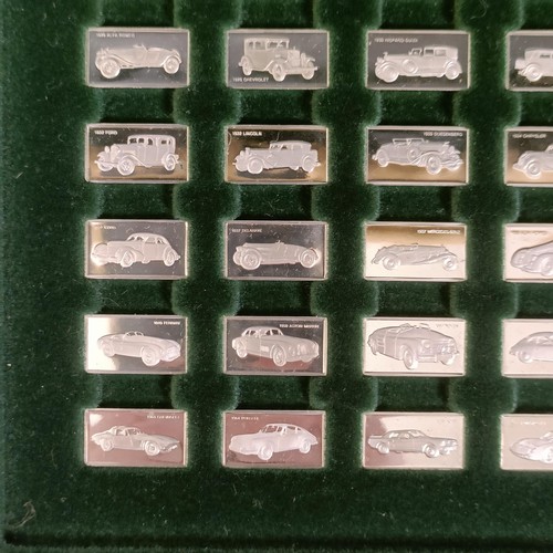 1794 - A miniature silver 1975 John Pinches ingot set, The 100 Greatest Cars, cased, with certificates