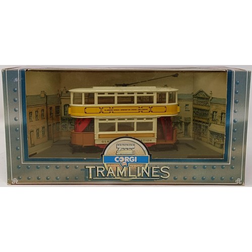 950 - A Corgi Tramlines model, boxed, and assorted other model cars, bikes and trucks, all boxed (box)