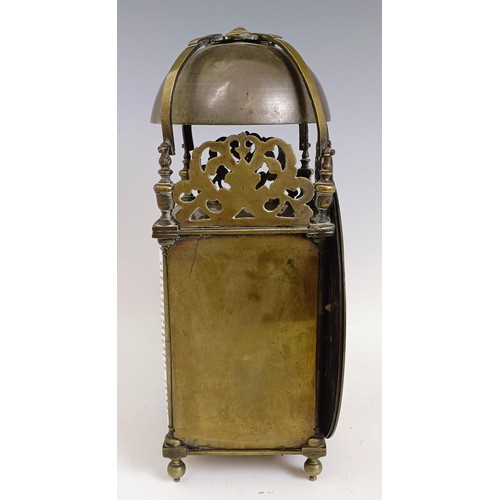 1212 - A 17th century style brass lantern clock, the 21 cm diameter dial signed Oba Body Battell (sic), fit... 